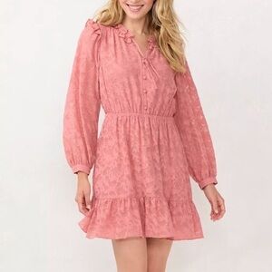 LC Lauren Conrad Ruffle Fit & Flare Dress Pink Dress